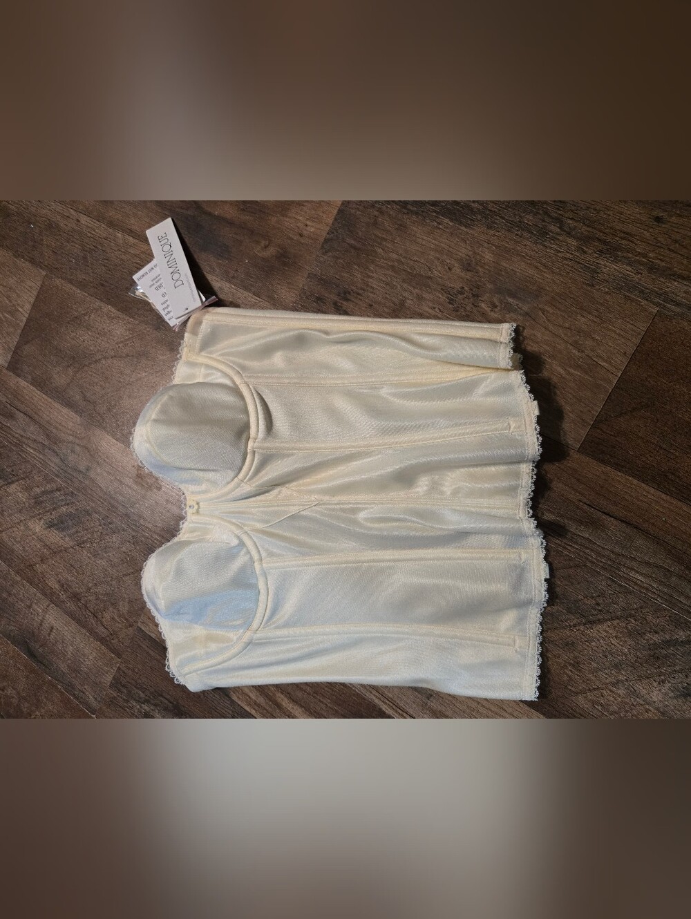 36C Dominique Ivory Lace-Trim Longline Bandeau Bustier
